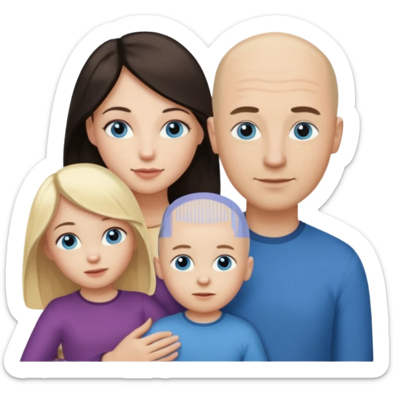 Eigene Familienbild, Frau dunkle lange Haare,  Mann Glatze und blaue Augen, kind 2 Jahre und blond und dunkle Augen  sticker