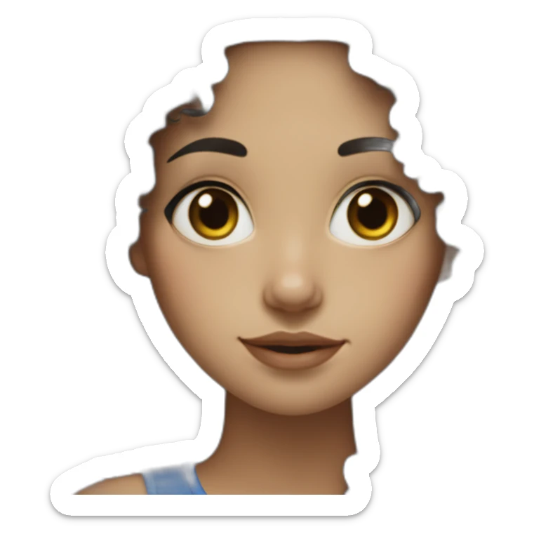 Women, white skin, round face, long black curly hair, blue eye, freckles sticker
