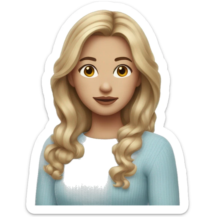 Brown haired girl, with blonde highlighted hair, light skin tone, plump lips, light blue sweater  sticker