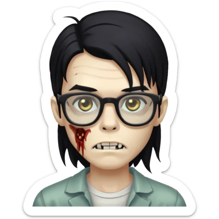 zumbi boy de cabelo grande preto,olhos pretos e oculos quadrado sticker