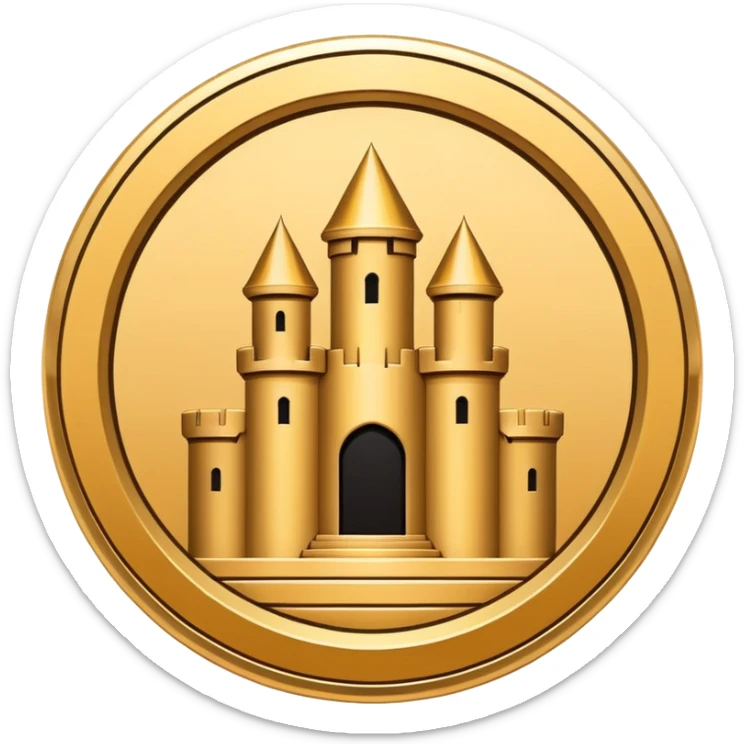 flat minimalist icon of a circle with ridges like a coin or castle with a rook in it sticker