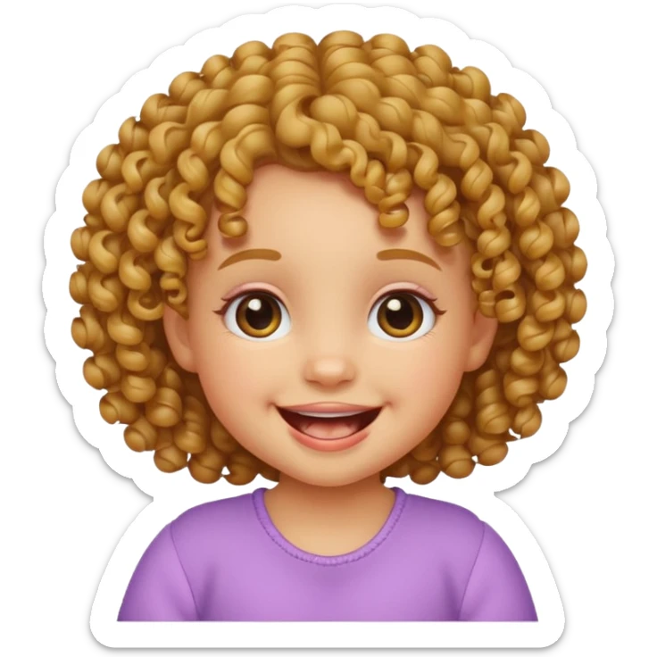 baby girl emoji, curly hair, smiling showing two upper and lower teeth sticker