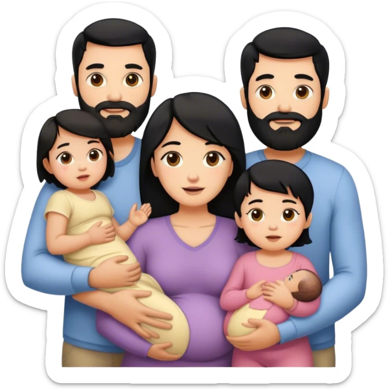 Famille  4 personne au cheveux noir 1 fils aîné 1 fille bébé  1 père avec barbe 1 mère sticker