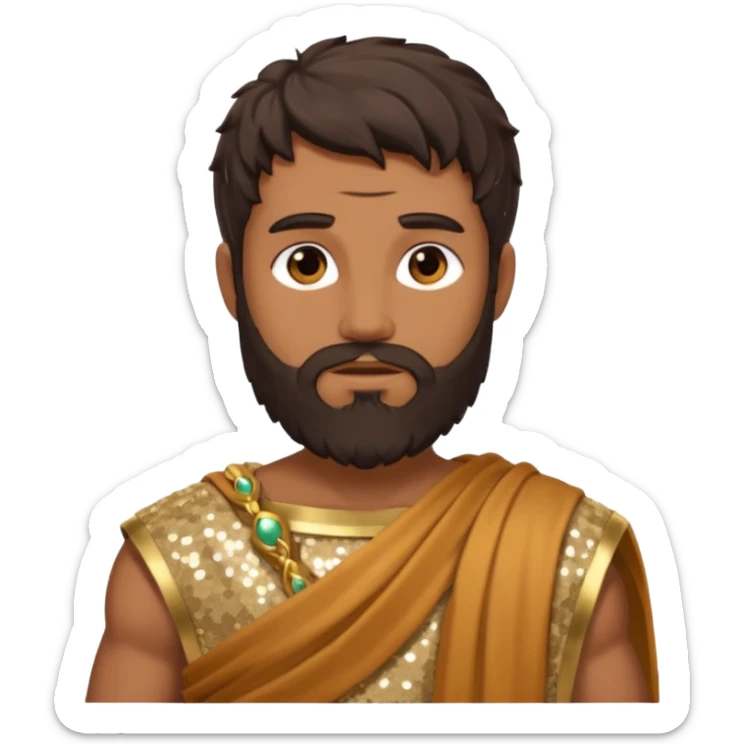 Faunus, God from Nature Roman Deities with long dark brown hair and beard, tan sequin toga sticker