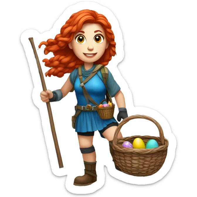 Greek Female winter mountaineer red hair white skin climbing with Greek Flag and Easter eggs basket sticker