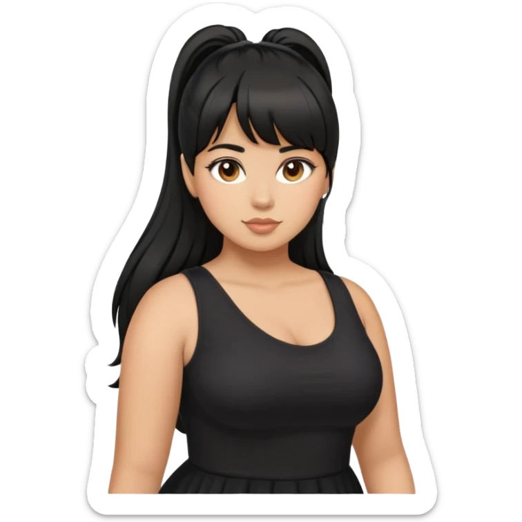 Latina girl with bangs black long hair in pony tail plus size black dress sticker
