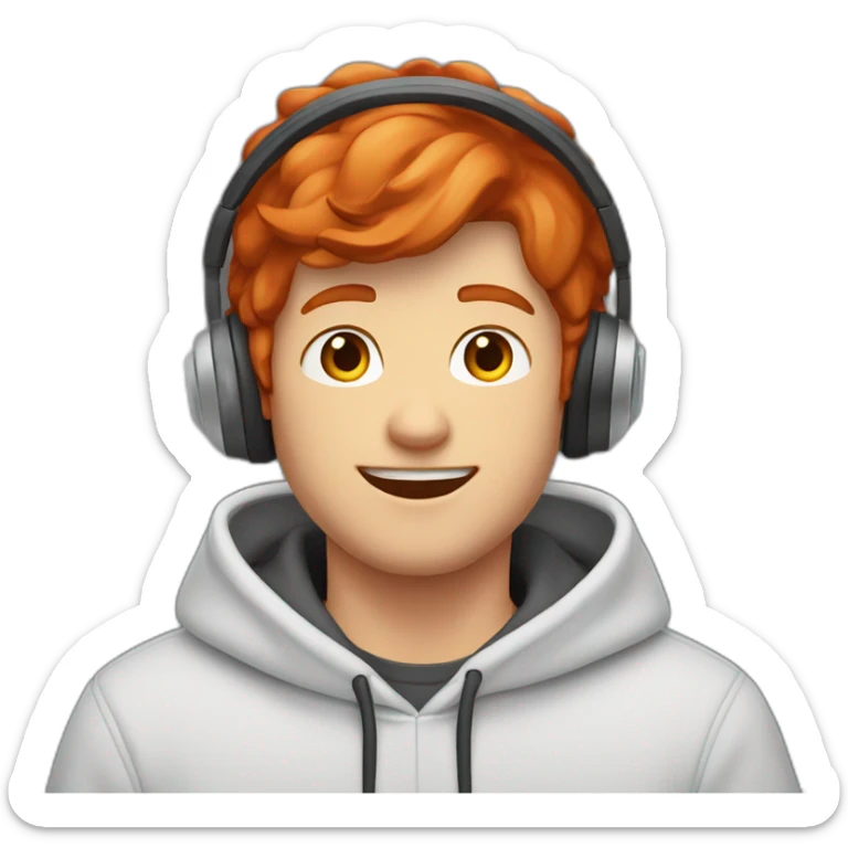 male guy; red hair; gelled hair; hoodie; headset; smile; hand up sticker