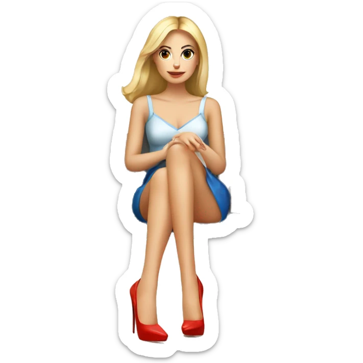 Russian beautiful girl sitting with high heels, with shopping bags on feet sticker