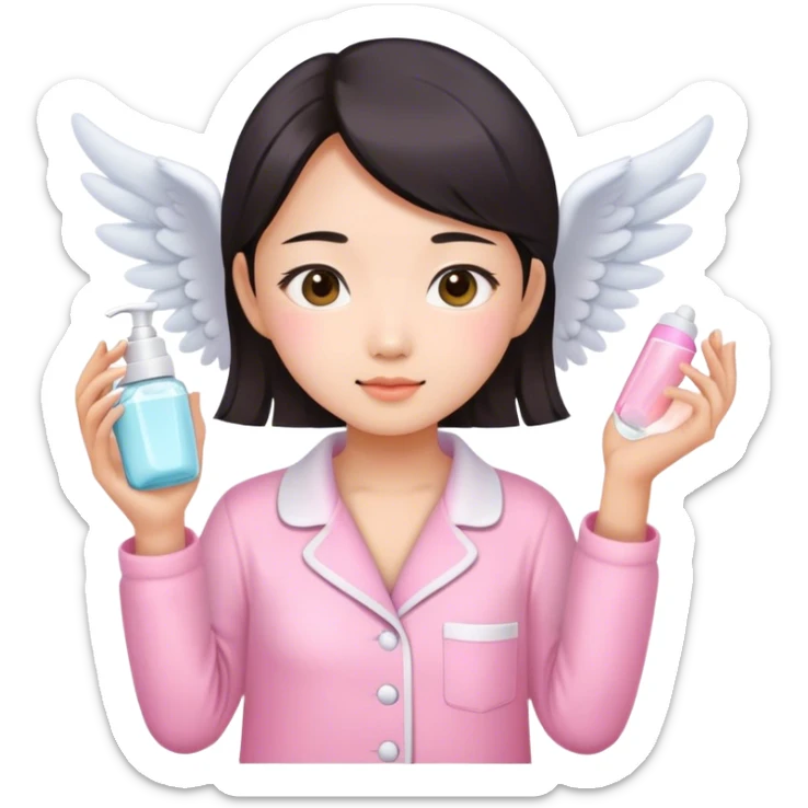 angelic asian girl doing skin care in pink pajamas sticker