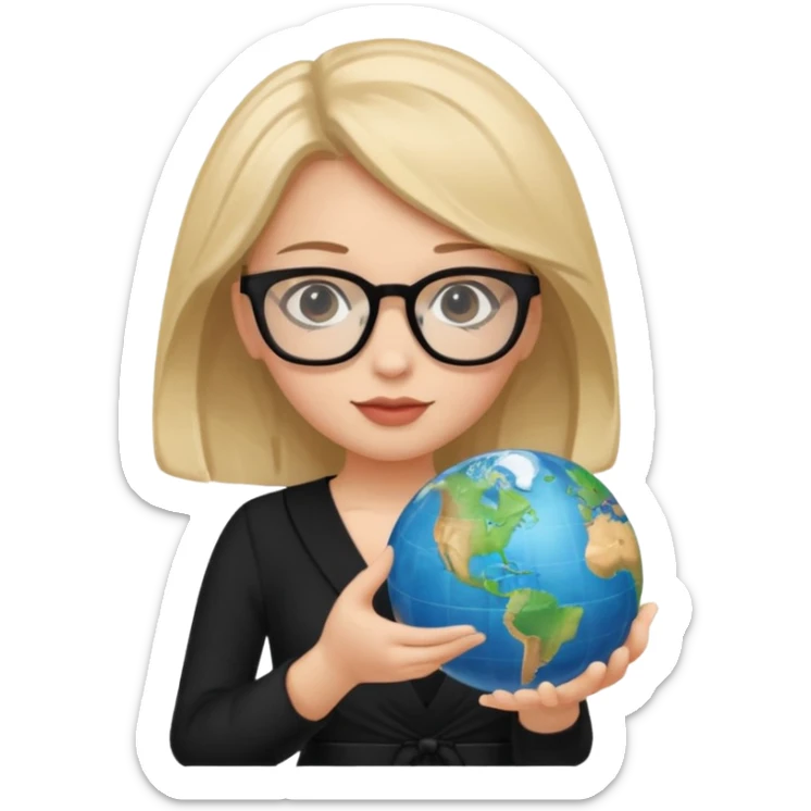 Child baby face girl with globe in hand and glasses black dress sticker