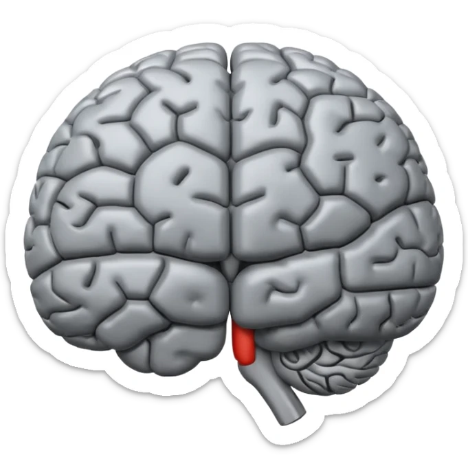 emoji icon of a brain with details of the brain structure and in detailed 3d rendring sticker