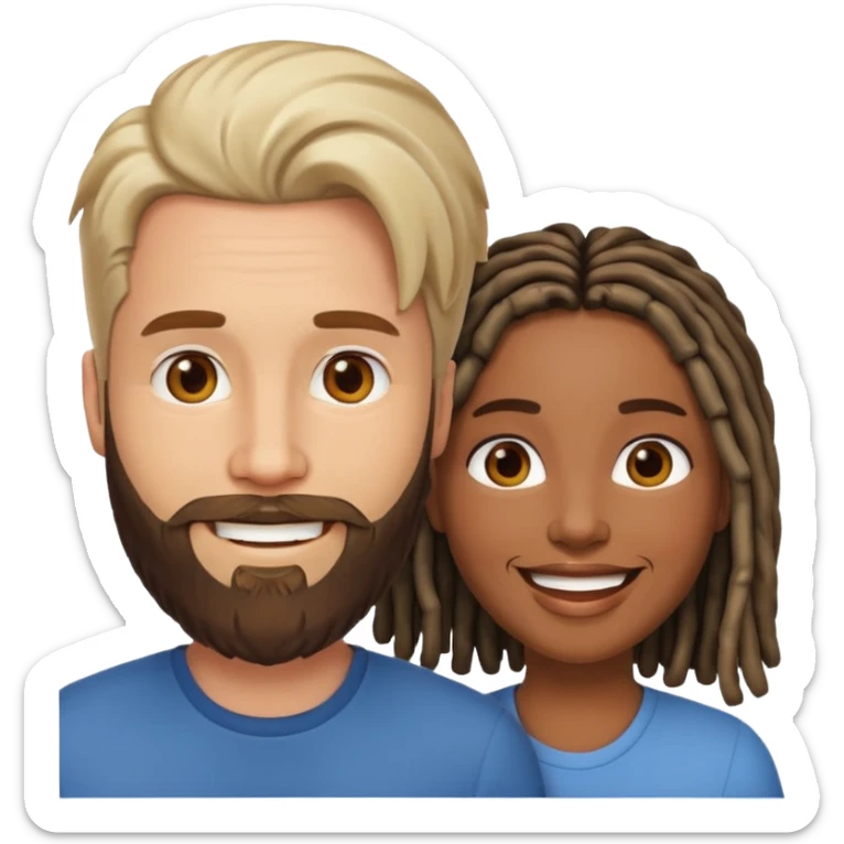 Couple emoji -WHITE with man with beard, BLACK FEMALEwith mid length locs sticker
