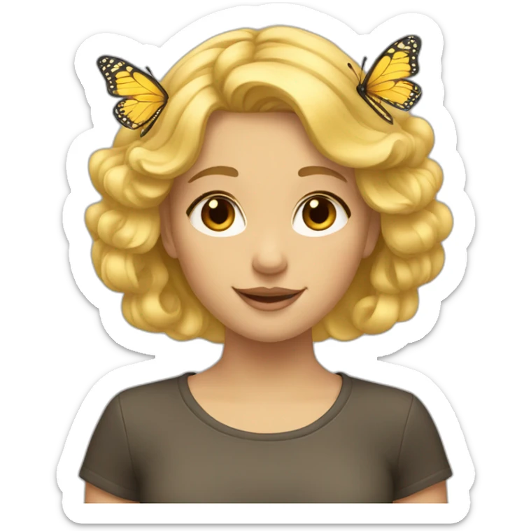 The girl is blond and has butterflies in her hair. sticker