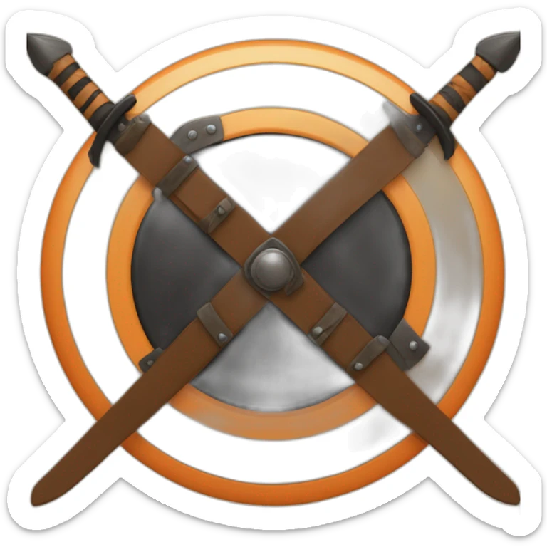 A buckler in the colours of orange and black sticker