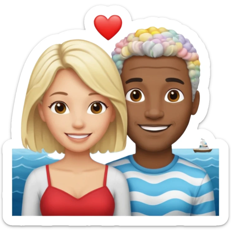 Black man salt n pepper hair smiling with blonde in love at ocean  sticker