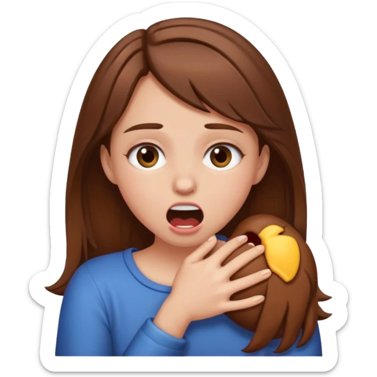 Make a emjoi of a brown hair girl choking herself In a joking way sticker