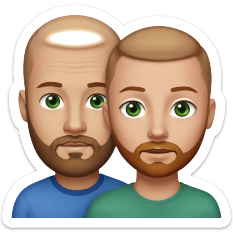 Man on left with shaved head with dark blonde beard and blue eyes and woman on the right with brown hair green eyes  sticker