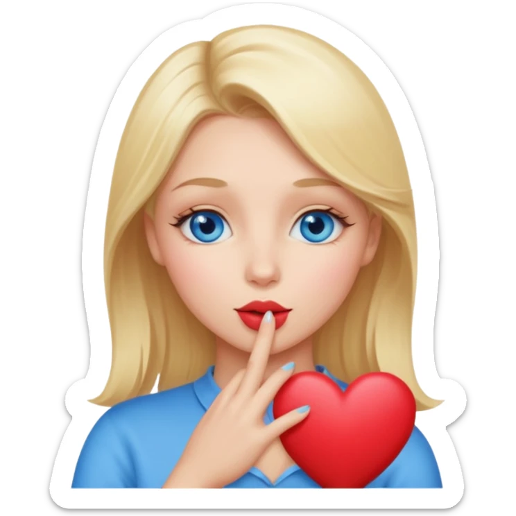 Une femme blonde yeux bleus qui envoi un bisous cœur sticker