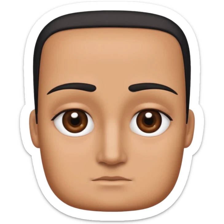 Una figura roja con cabeza cuadrada y cuerpo de rectángulos con cara con dos ojos negros como puntos y cejas preocupadas sin boca y que tenga como una especie de polvo café en la cabeza sticker