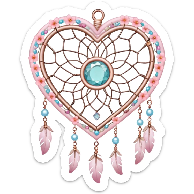 Sakura flower heart Cœur pastel suncatchers gemstones beadspearls crystals dreamcatcher sticker