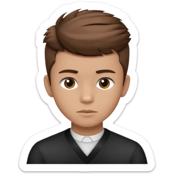 create a fringe haircut boy with a brown hair with hair little up more looking like quiff hairstyle sticker