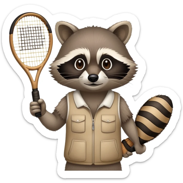 raccoon hand and forearm holding a tennis racket by the handle, no raccoon body sticker