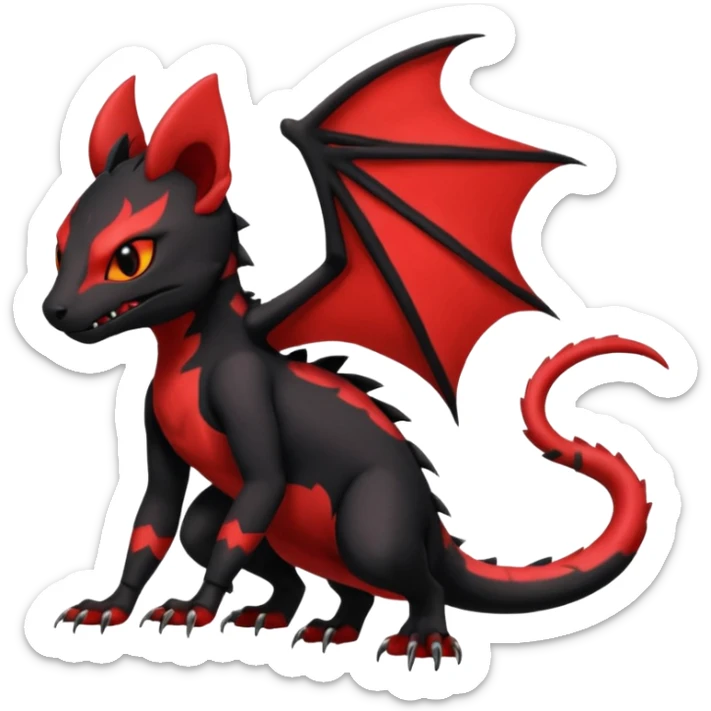 Cherry-Red and Jet-Black Fierce Fiery Mohawked Gothic Salandit-Litten-Torracat-hybrid-creature (full body) sticker