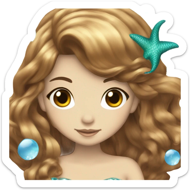 princess mermaid hime gyaru girl, scales, brown hair sticker