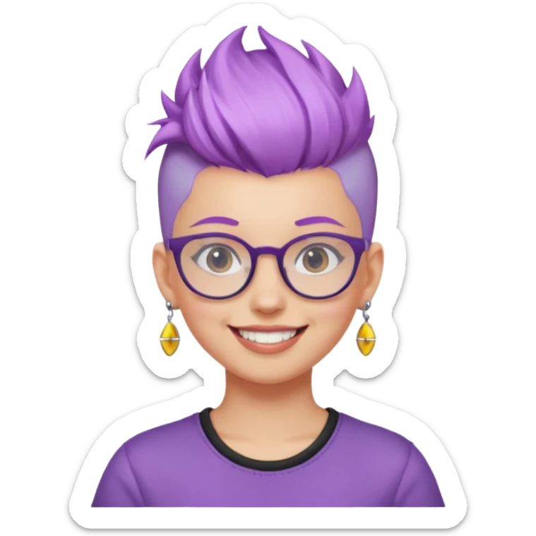 light purple hair girl mohawk with earrings and glassess sticker