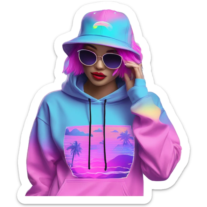 Multicoloured neon Vaporwave person hoodie dancing hip hop bucket hat tropical Skater fashion aesthetic baggy clothes graphic t shirt 420 sticker