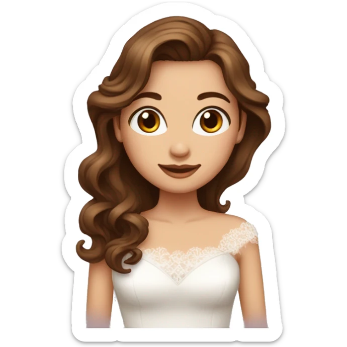 femme en tenue de mariée avec long cheveux bouclé bruns qui descendent un peu sur les épaules et yeux marrons sticker