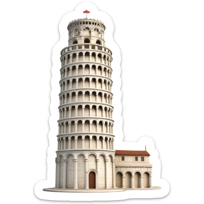 Cinematic Realistic Leaning Tower of Pisa Landmark Emoji, showcasing the iconic medieval tower with intricate stonework rendered with dynamic lighting and detailed textures. sticker