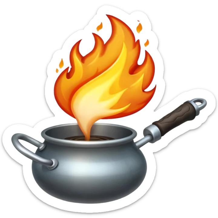 Un cucharón con fuego por debajo pero sin olla solo cucharón y fuego sticker