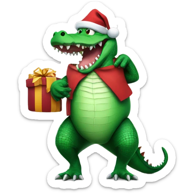 Scary looking Crocodile wearing a Santa outfit carrying a sack of gifts  sticker