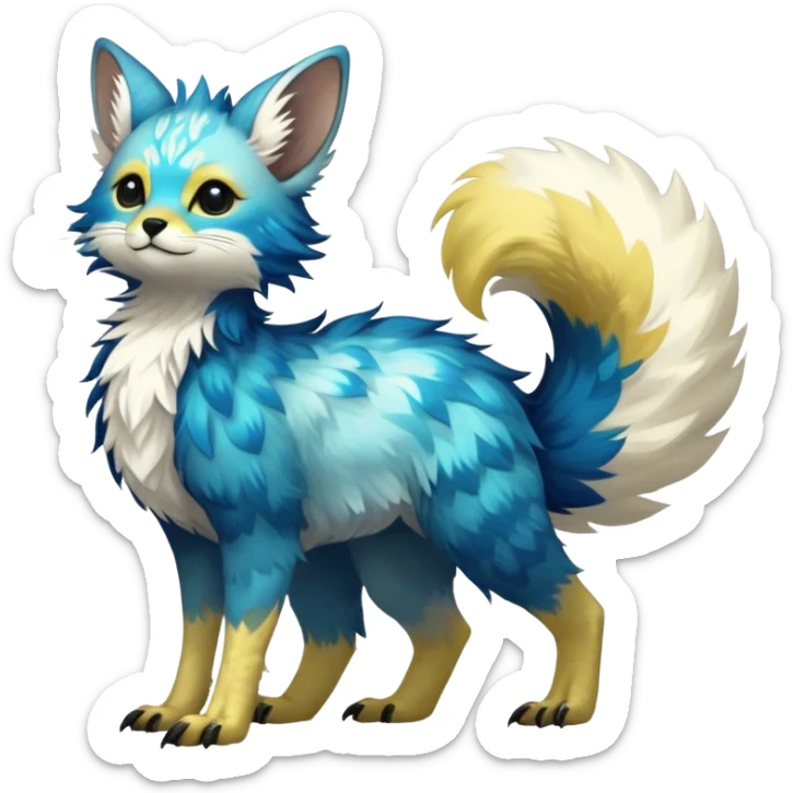 Epic Feral Rare Fantasy shiny cool fluffy Vernid-Trico-species-hybrid-animal by LiLaiRa, random markings, tufted tail, tufted ears, full body sticker