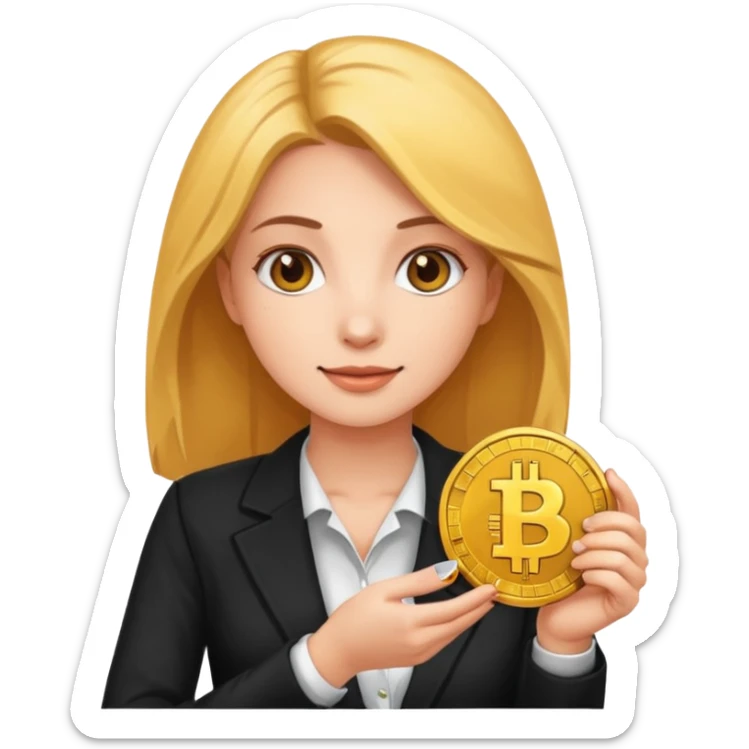 crypto investor girl holding a bitcoin coin emoji style sticker