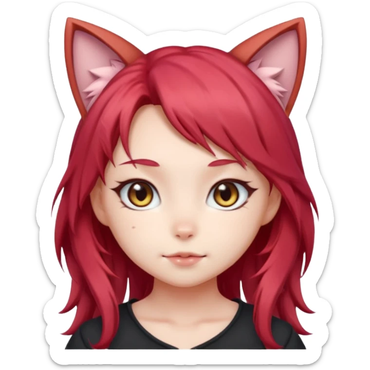 cute anime cat-girl with cat ears, red blowing hair sticker