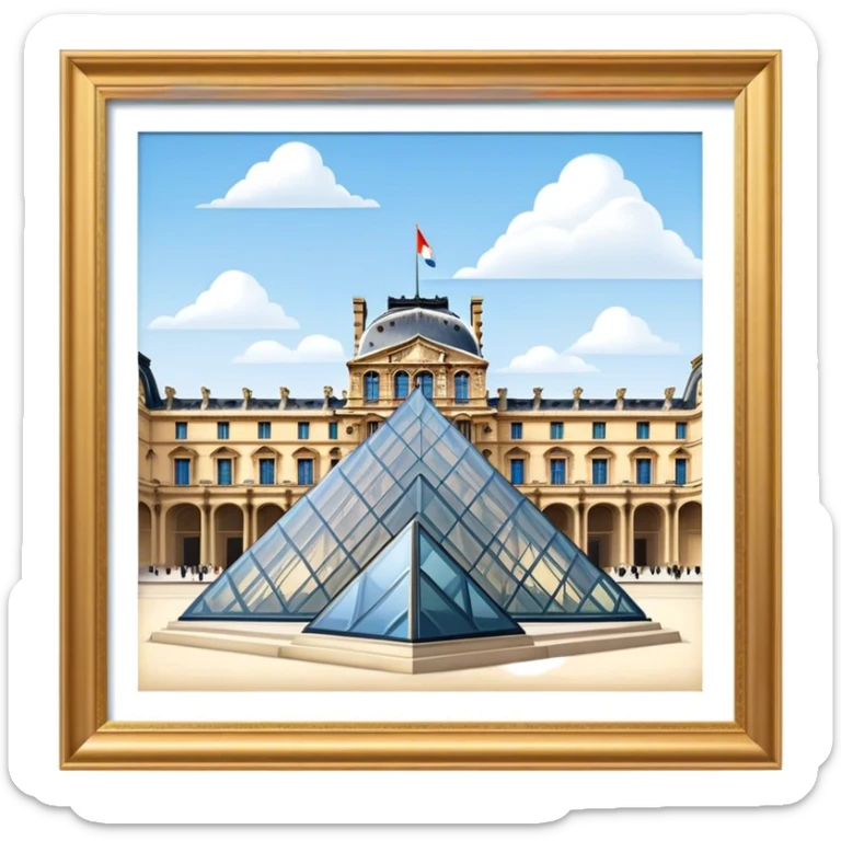 Cinematic Realistic Louvre Museum Landmark Emoji, depicted with the historic museum facade and glass pyramid rendered with lifelike detail and elegant, ambient lighting. sticker