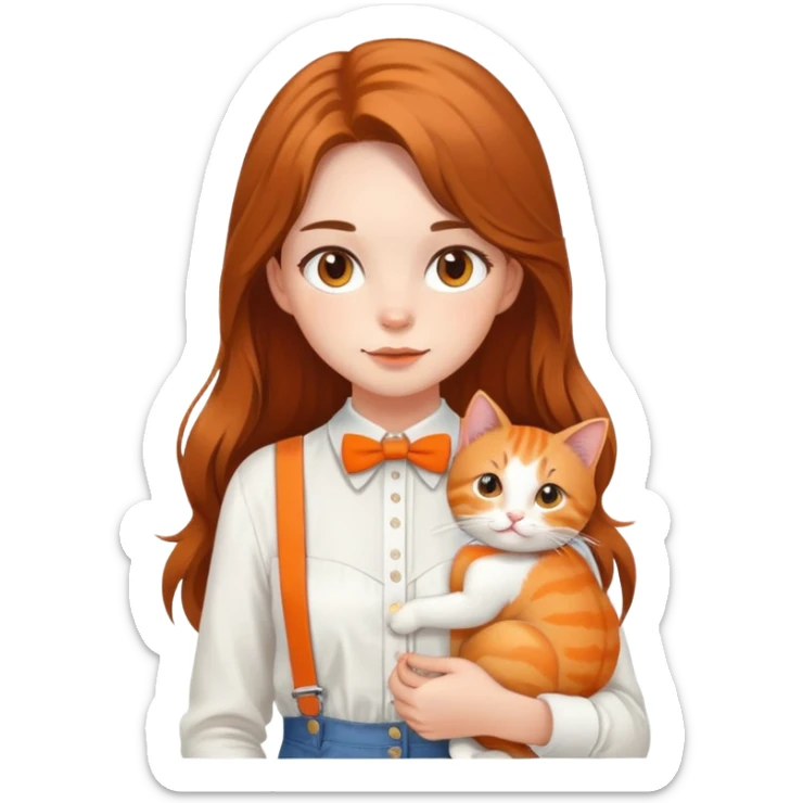 Hundred Girls-Long Hair-White Suspenders-Holding Tightly-An Orange Cat sticker