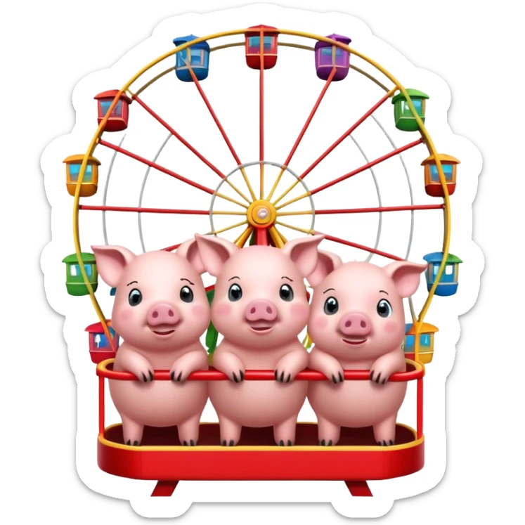3 little piggies at the fair playing on Ferris wheel during a rainstorm  sticker