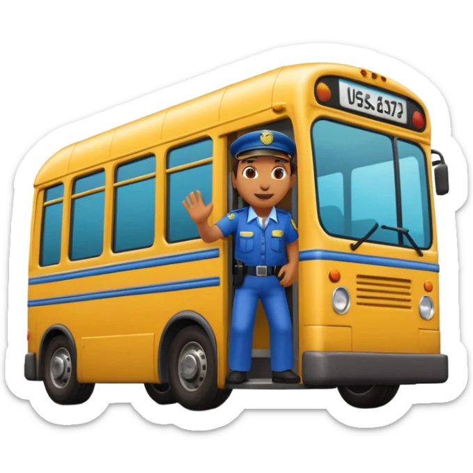 3D emoji of a Peruvian bus fare collector (“cobrador”), leaning out of a micro door calling passengers, dynamic pose, urban street vibe, vibrant colors, bold outlines, sticker illustration, transparent background sticker