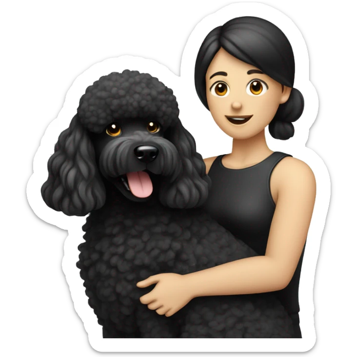 Men with white skin and black haired and beard hugs her Black-Poodle-Black-dog sticker