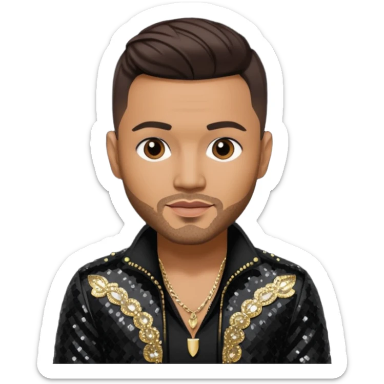 Frankie J, Mexican-American Singer with dark brown hair, black sequin outfit sticker