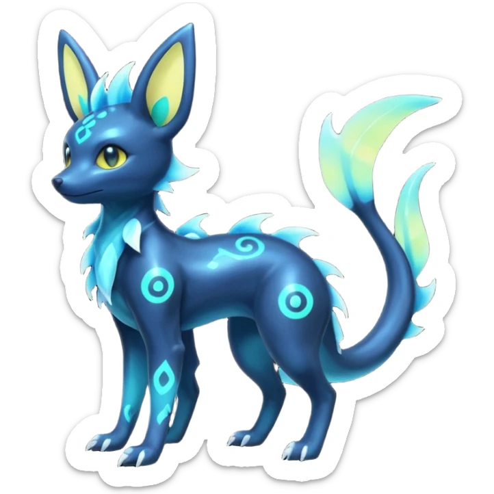 Shiny Aural Iridescent Fluorescent Bioluminescent Umbreon-Amaura-Salandit-Vaporeon-Fakémon-fusion (full body) sticker