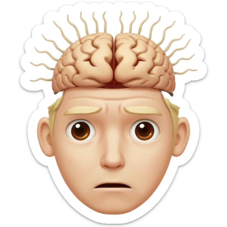a worried blond man that dont know what to do and with the brain out of your opened head sticker