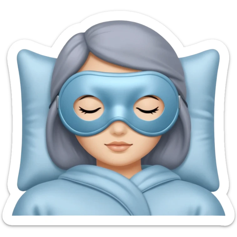 emoji of an isolated silky sleep mask, no eyes, no face, no character features, smooth satin texture with gentle shine, pastel grey-blue color, soft rounded shape, cozy winter pajama mood, soft shadows sticker