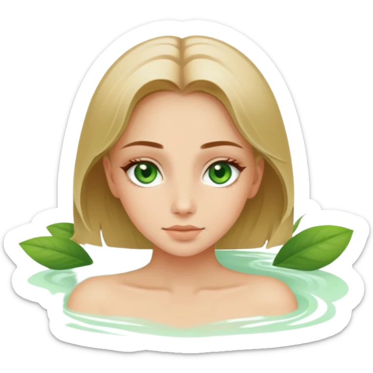 girl with green eyes and dirty blonde hair at a spa relaxing sticker