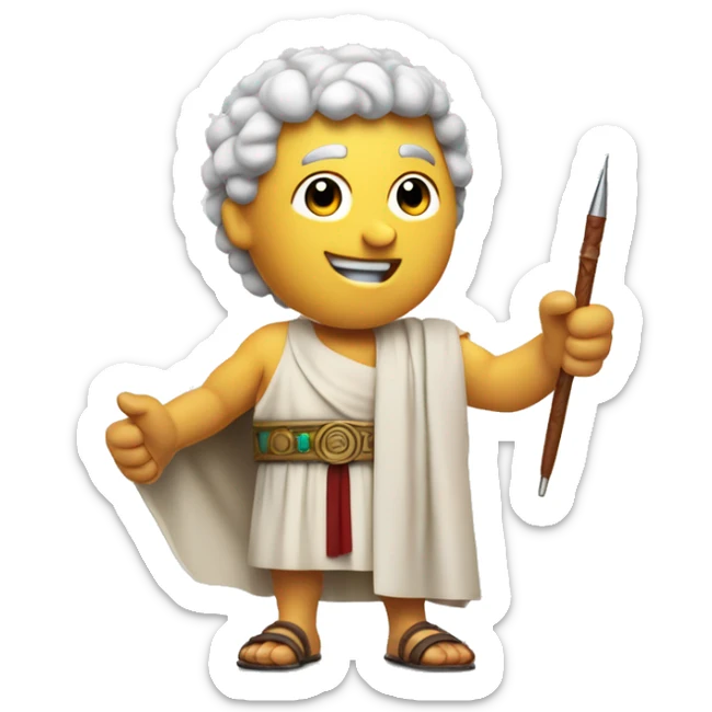 A senator in a toga, holding a writing quill in one hand and giving a thumbs-up with the other, as if approving something important. sticker