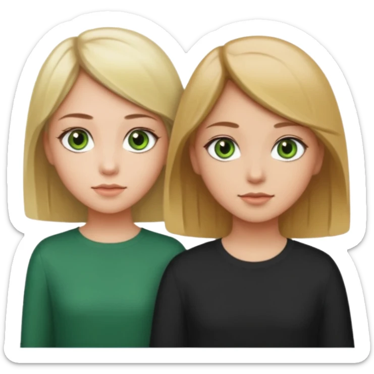 A girl with short blonde hair and green eyes standing next to girl with long brown hair and hazel eyes sticker