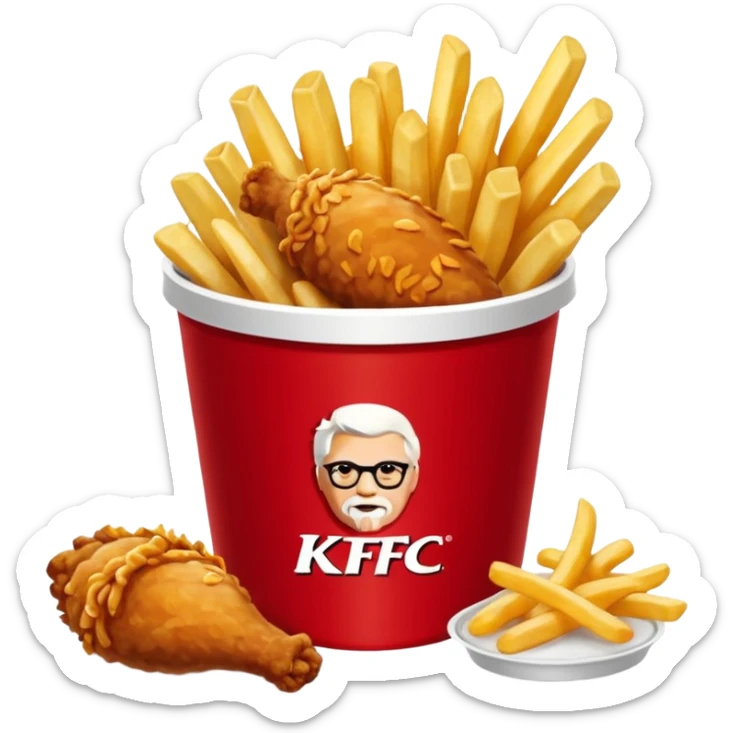 Plateau rouge de fast food avec dessus une bucket de poulet KFC des frite et un coca sticker
